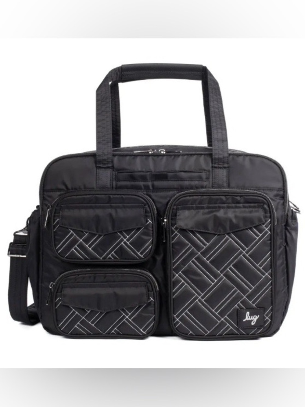 Lug Puddle Jumper 2 Duffel Bag Black Silver Stitch Neutral Unisex Travel Bag